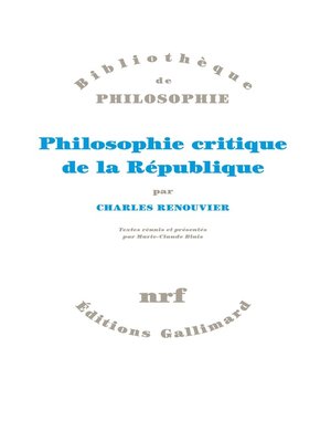 cover image of Philosophie critique de la République